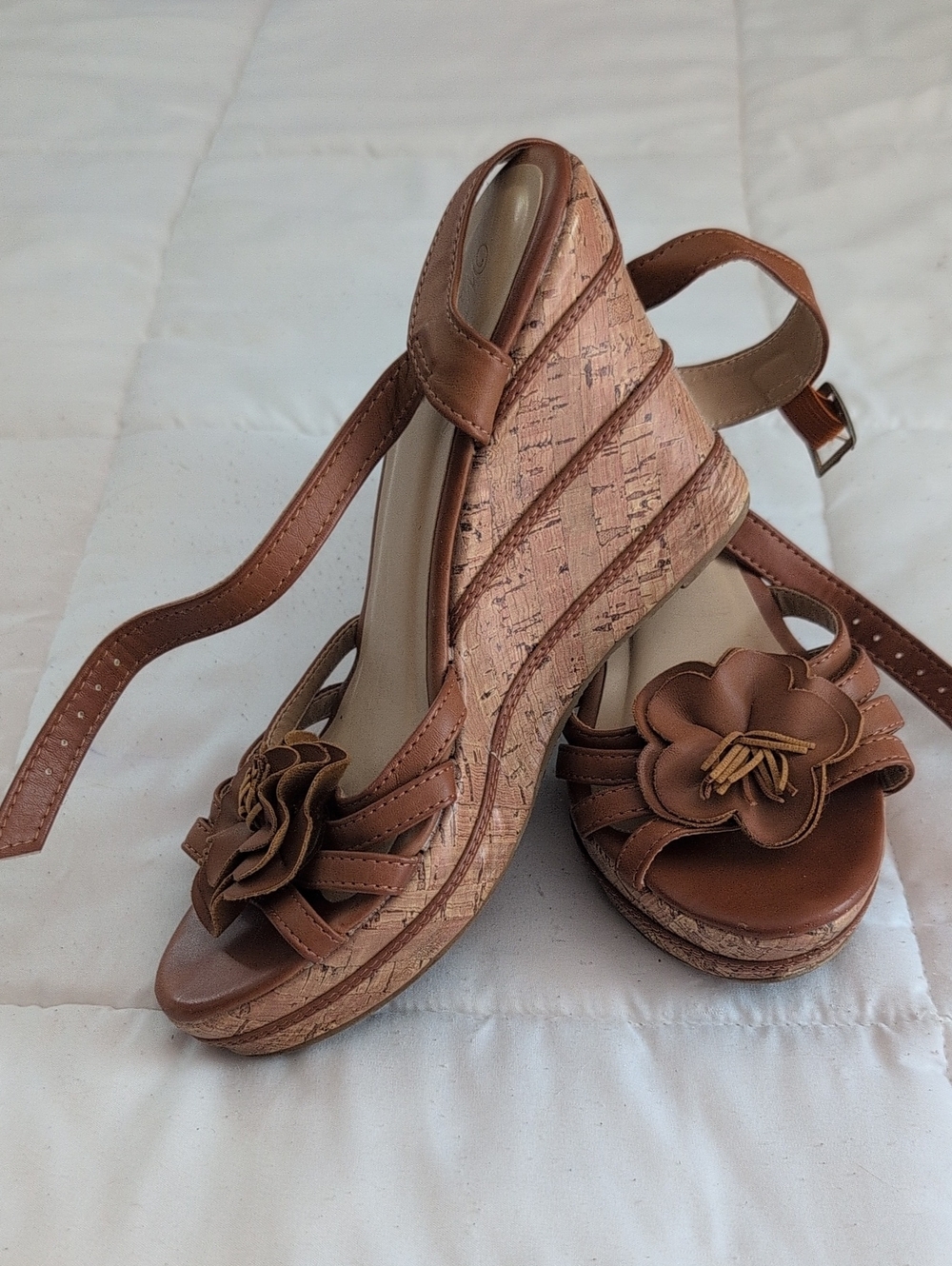 Wanted Brown Floral Cork-Style Wedge Sandals